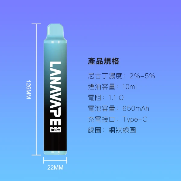 Lana Zolt 8000口_Lanavape 8000口抛棄式 產品規格